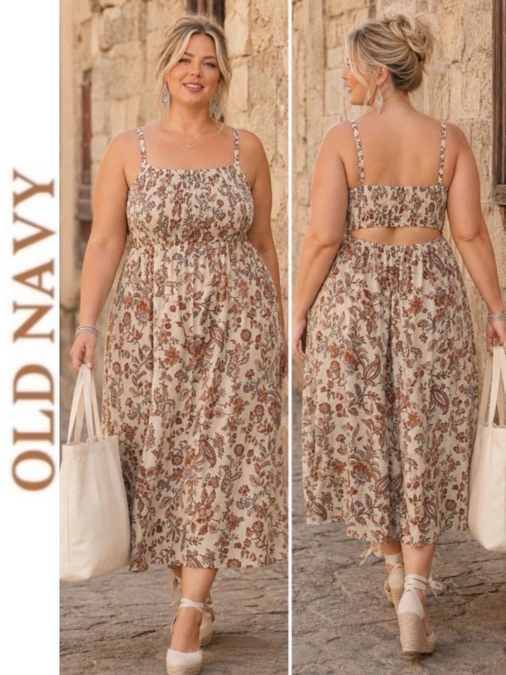 XXL OLD NAVY Cotton Poplin Print Dress with Smocking